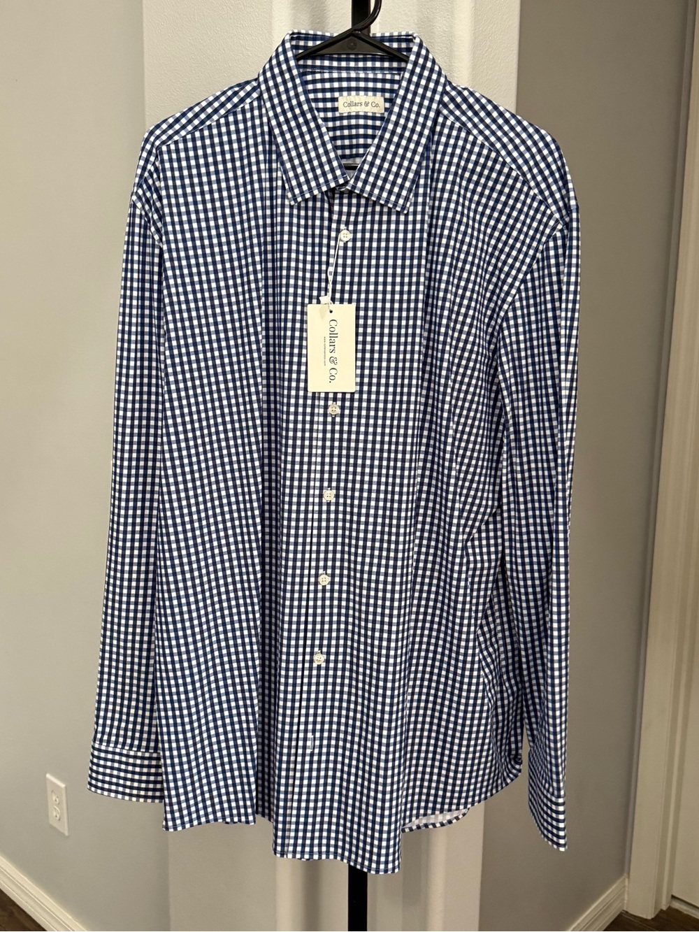 NWT Collars &Co Apex Performance Dress Shirt Navy Gingham Size 2XL Blue White